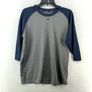 Easton Shirt Men's Sz S Gray Navy Blue 3/4 Sleeve Raglan Crew Neck Knit Stretch